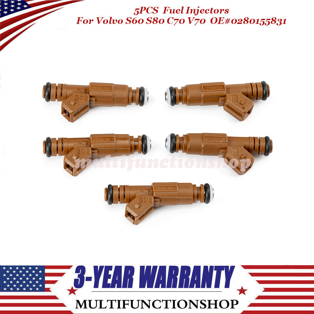 5PCS Fuel Injectors 0280155831 for Volvo S60 S80 C70 V70 XC90 2.4L 2.5L 98-09
