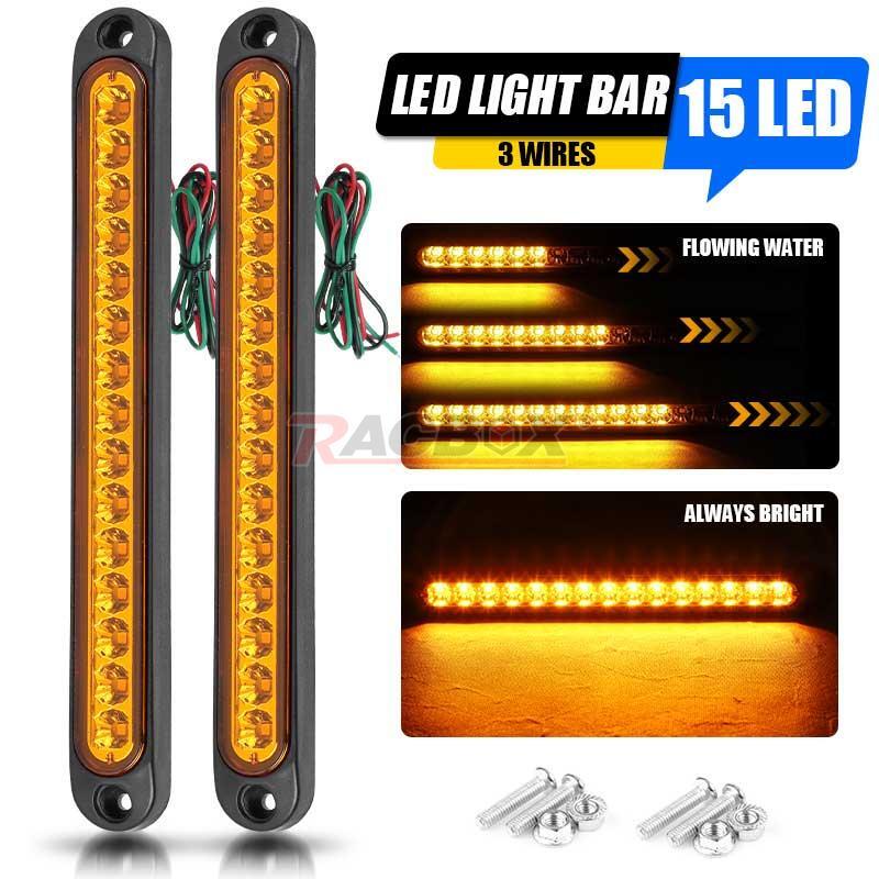 2X 15 LED Flowing Turn Signal Brake Rear Tail Light Bar Trailer Truck Stop Amber