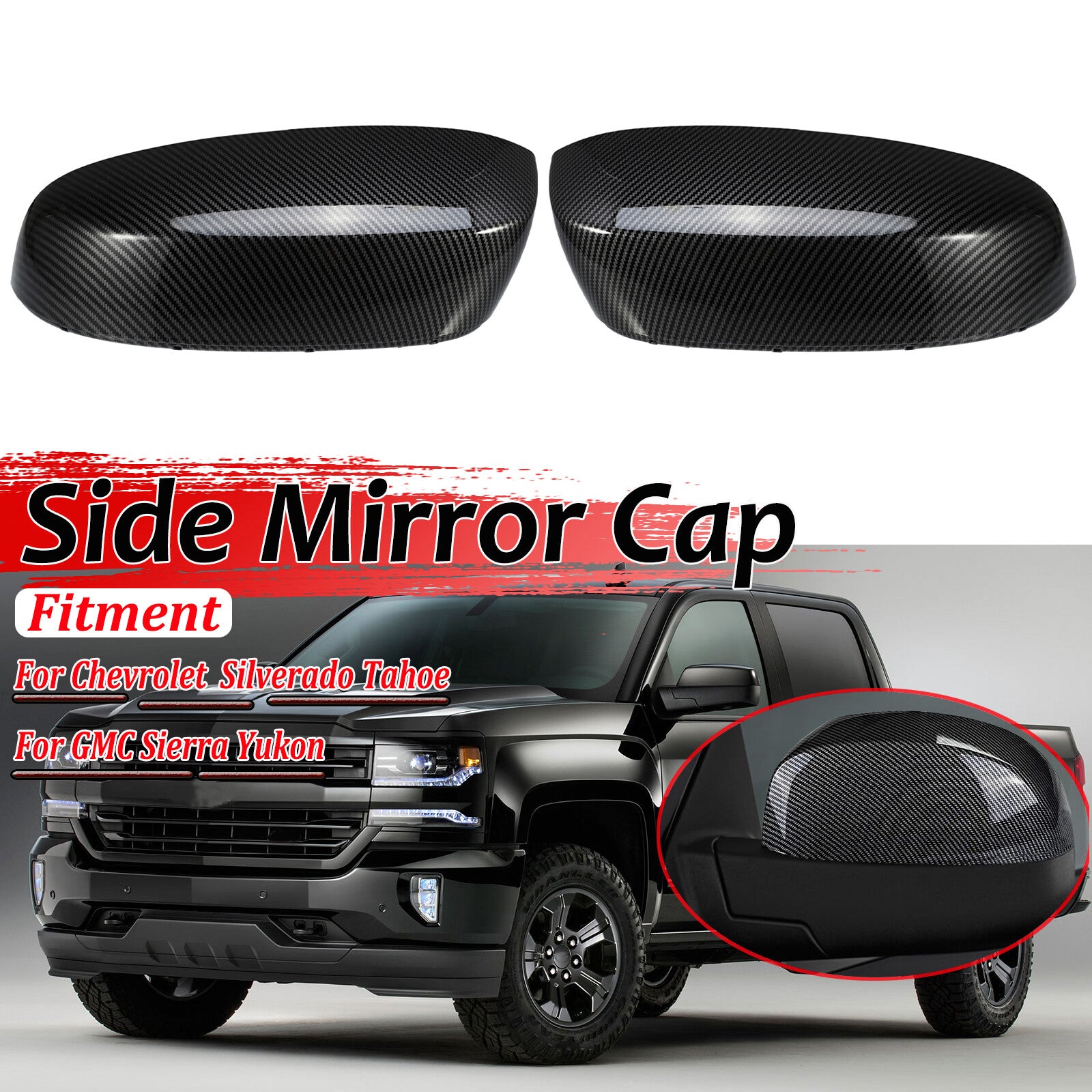 Rearview mirror covers for 2007-2013 Tahoe Silverado for Sierra Suburban - Carbon fiber