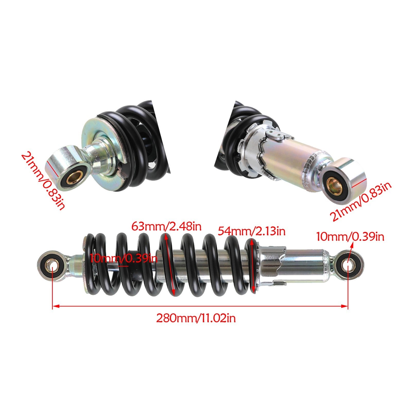 800 lbs 280 mm rear shock absorber suitable for off-road vehicles, ATVs, UTVs, Dirt Pit bikes