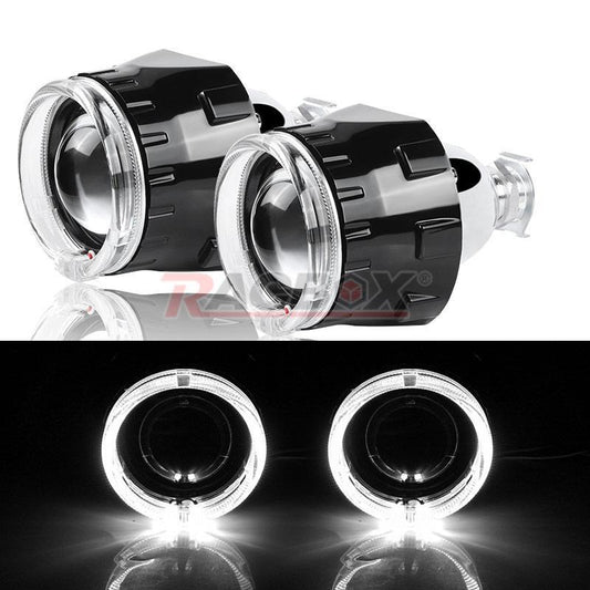 2PC 2.5 Bi-Xenon HID Projector Lens LED Angel Eye White Headlight Retrofit LHD