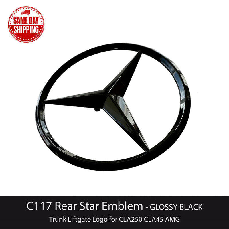 W117 CLA for Mercedes GLOSS with black star badge on the rear trunk lid and AMG CLA250 badge.
