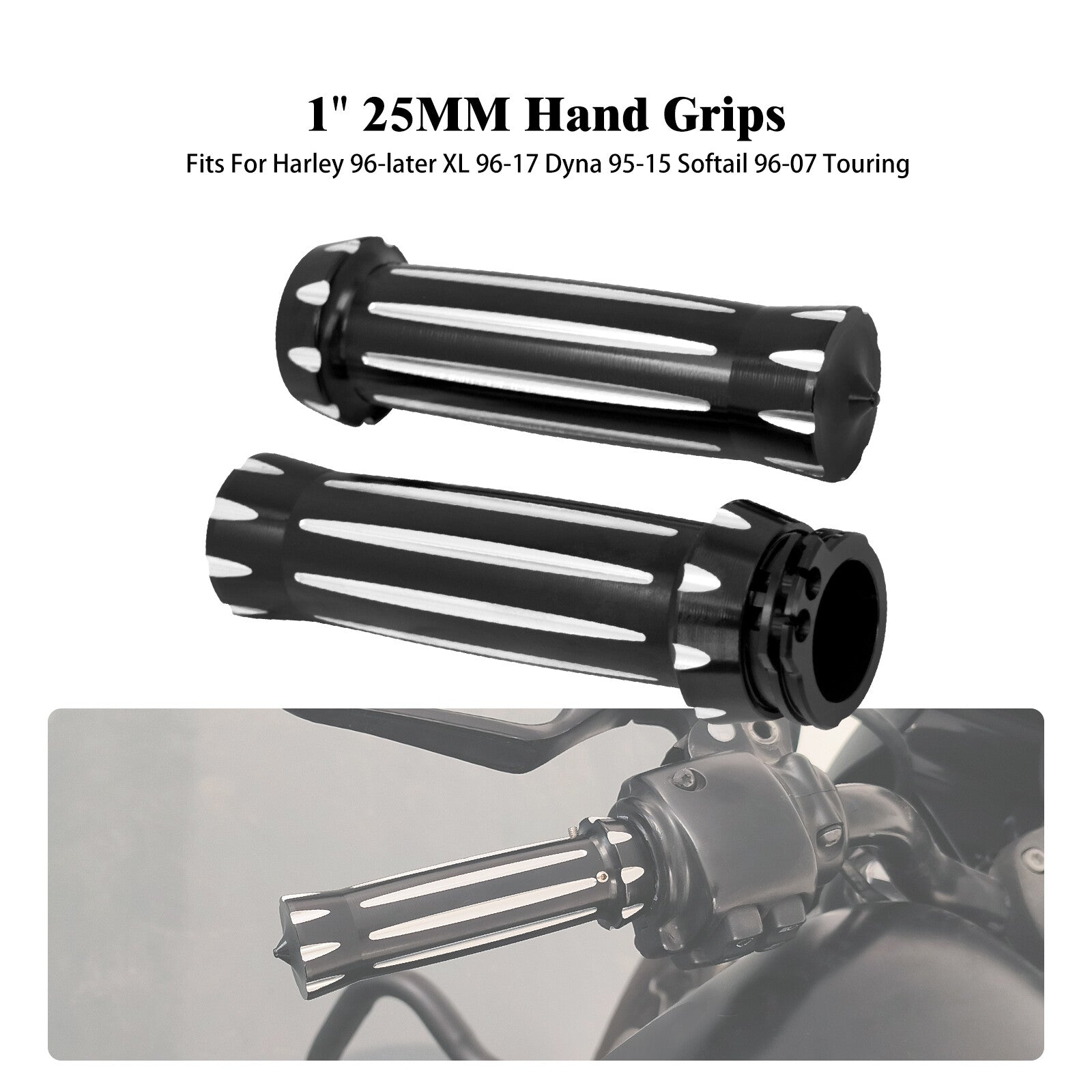 Black CNC 1 25mm Handlebar Hand Grips for Harley Touring Dyna Softail Sportster