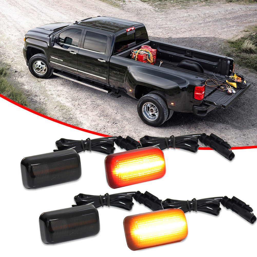 Suitable for 2015-2023 for Chevrolet /Jimsey Twin Bed LED Mudguard Side Marker Lights, Amber/Red, 4-Piece Set
