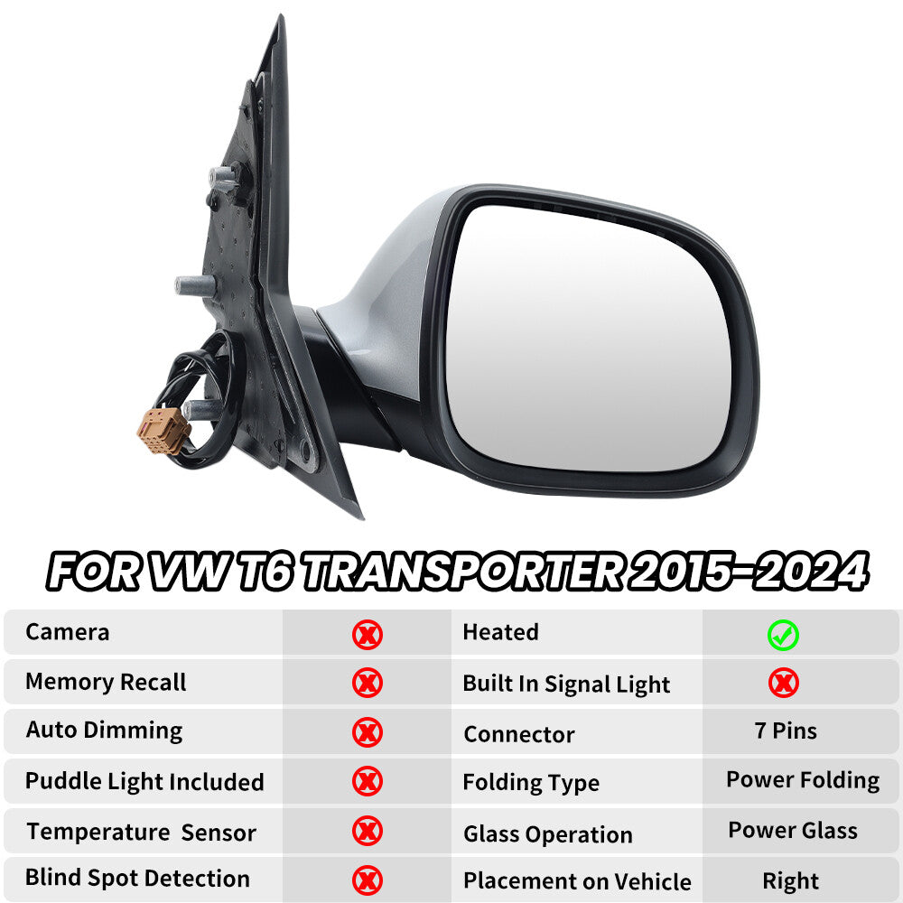 F¨¹r for VW T6 Transporter 2015-2024 Au?enspiegel R¨¹ckspiegel Silber Rechts 7 Draht