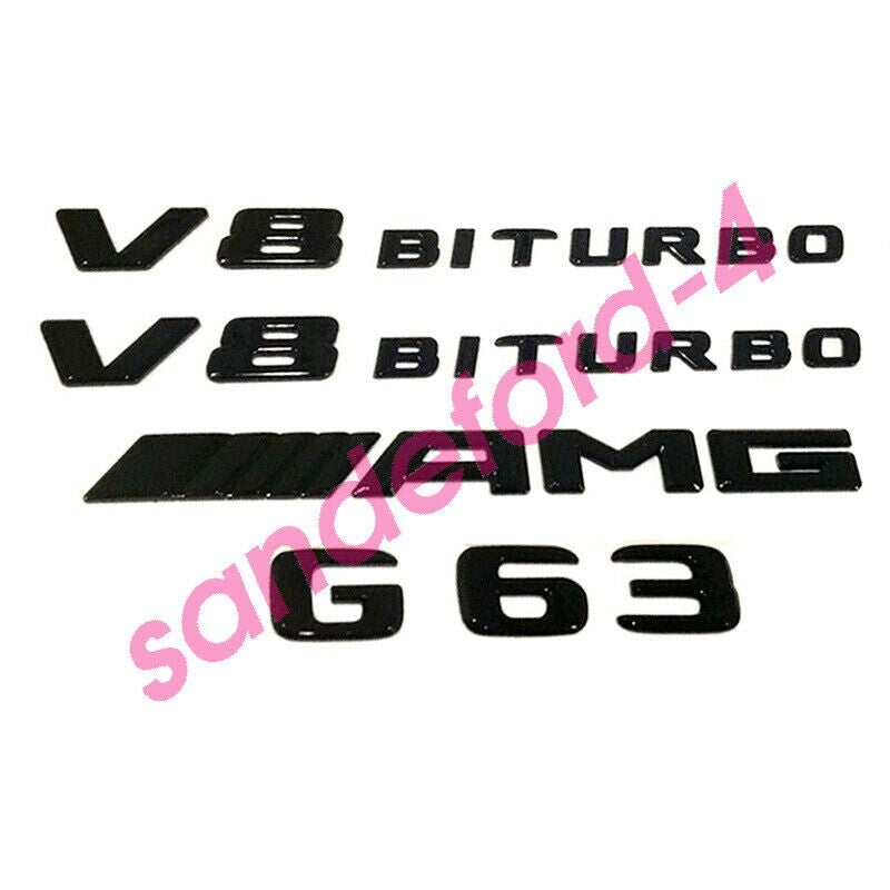 G63 + AMG Badge + V8 BITURBO Gloss Black Trunk Fender Emblem FOR W463 W464