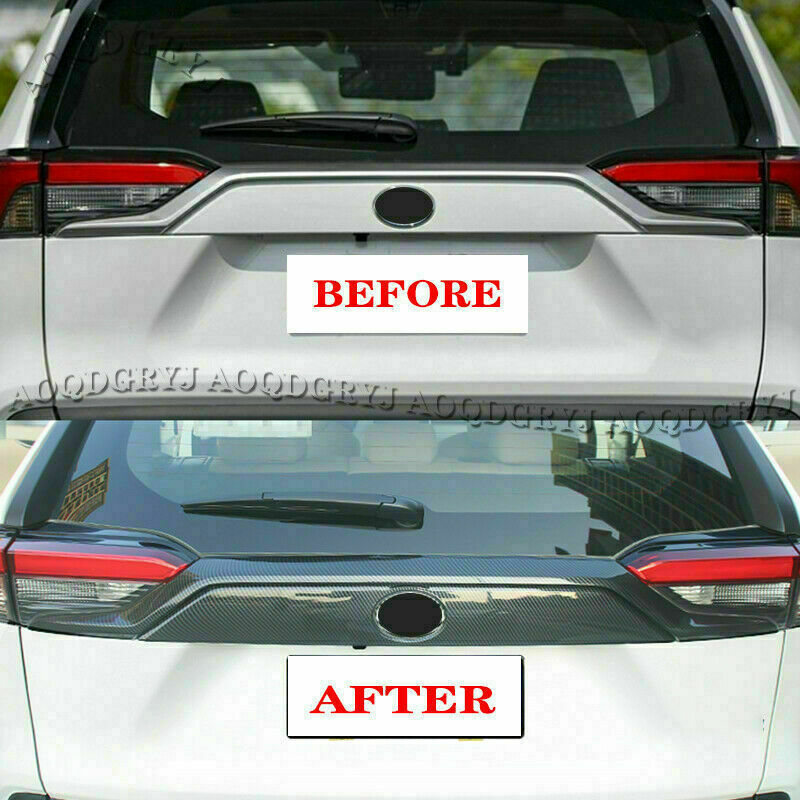 for TOYOTA RAV4 2019-2022 Carbon Fiber Rear Trunk Tailgate Strip Cover Trim 2pcs