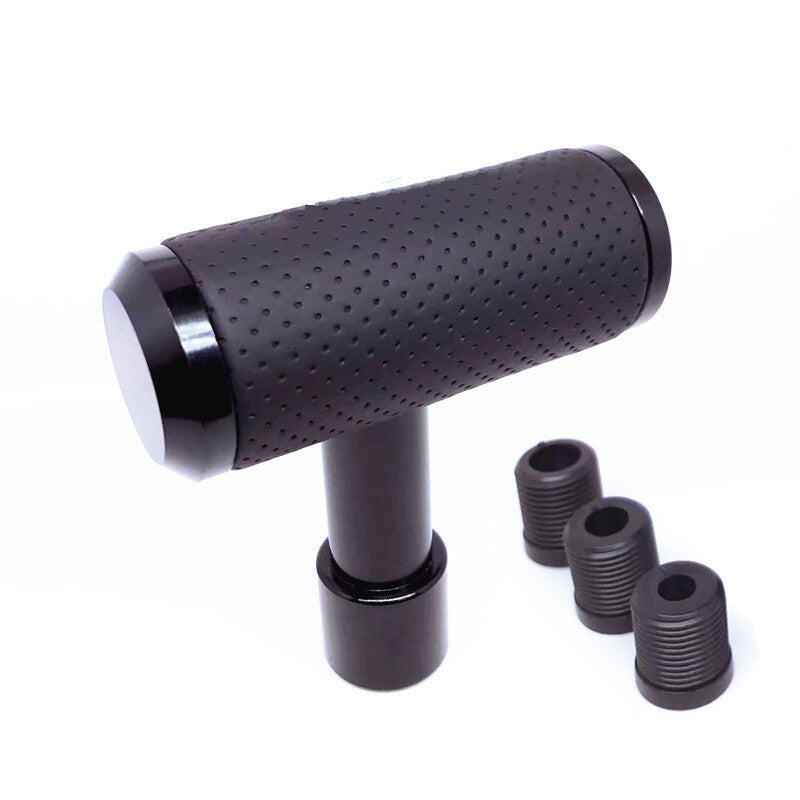 Car Aluminium Slloy Leather T-Handle Gear Shift Lever Knob Handle Shifter Black