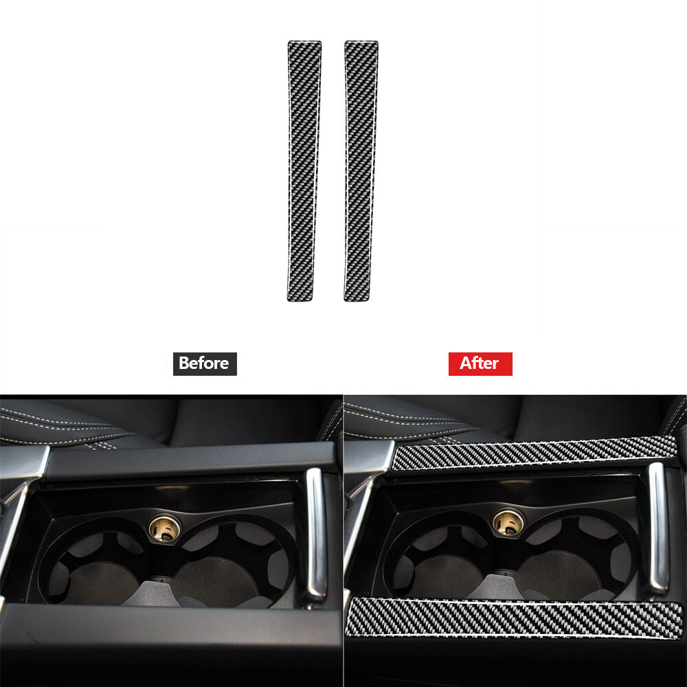 2Pcs Carbon Fiber Watercup Strip Decorative Cover Trim for Volvo V60 2010-2017