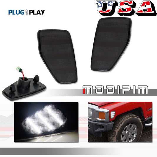 L + R Smoked White LED Side Marker Lights and Mudguard Lights for 2006-10 for Hummer H3 H3T