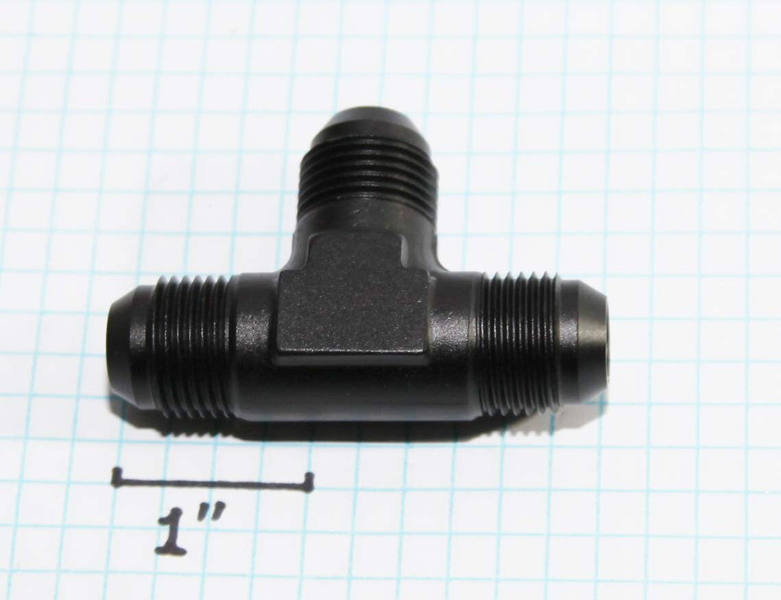 3-Way Tee T-Piece Fitting Adapter AN8 8-AN Male to 2X AN8 8-AN Male BLACK