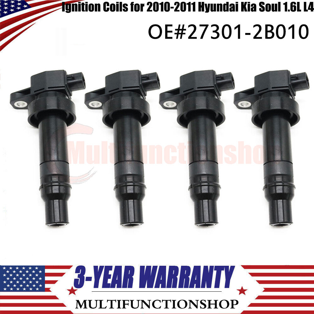 4-pack of brand new ignition coils 27301-2B010 for Hyundai for Kia Soul 1.6L L4 (2010-11-)
