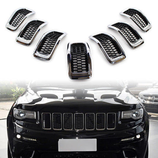 Honeycomb Front Grille Inserts Grill Cover Trim Chrome Fit for Jeep Cherokee 2014-18