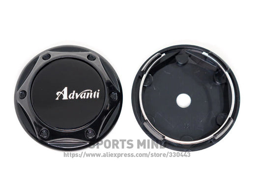 4-piece set of 68mm Advanti rim caps, hub center caps, hub logos, black