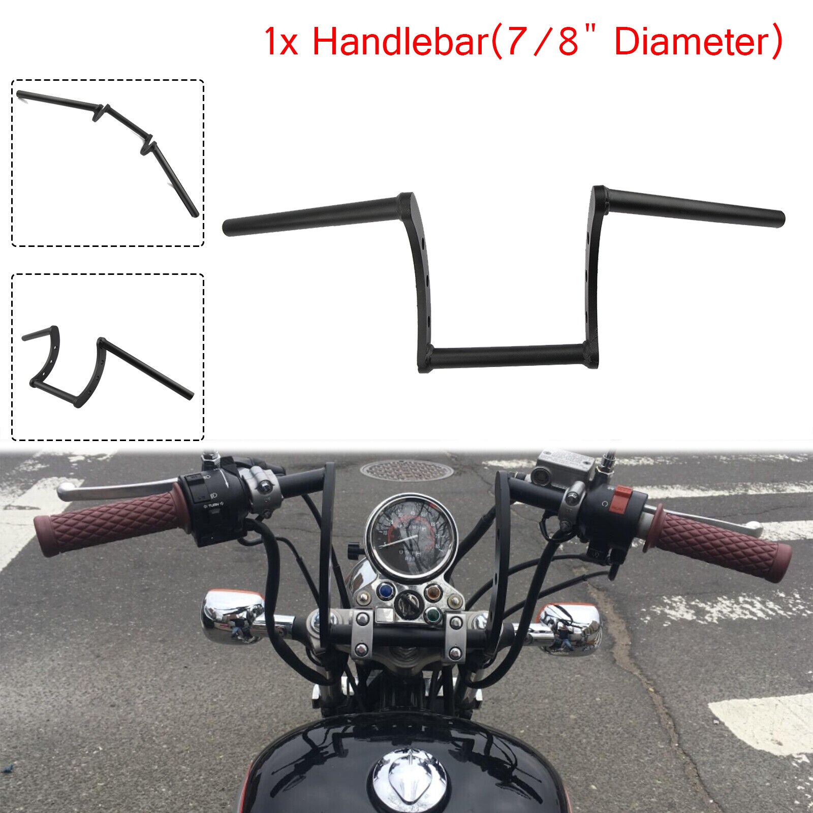 Chopper Bobber for Yamaha for BMW Motorcycle 7/8 inch Handlebar Z-Stick Trailer - Black