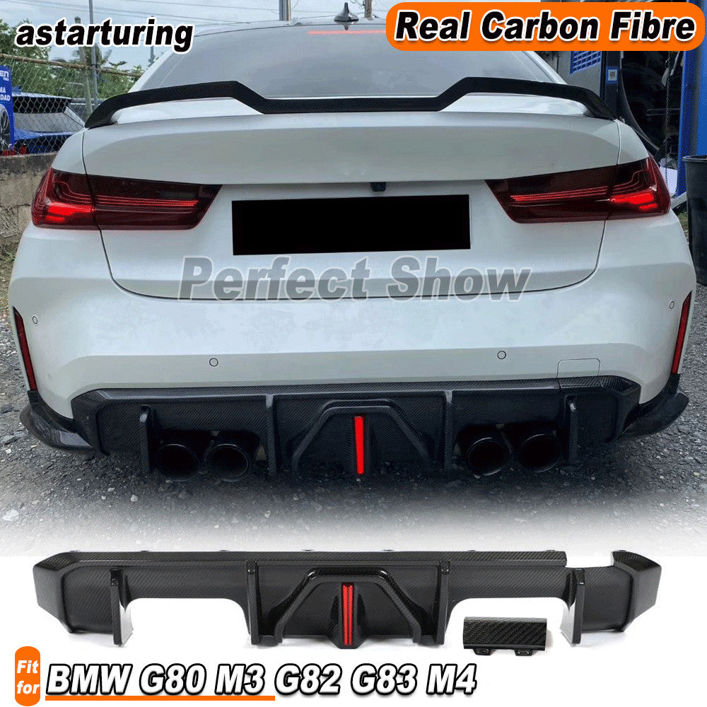 Fit for BMW G82 G83 M4 22021-2024 REAL CARBON Rear Bumper Diffuser W/ LED Light