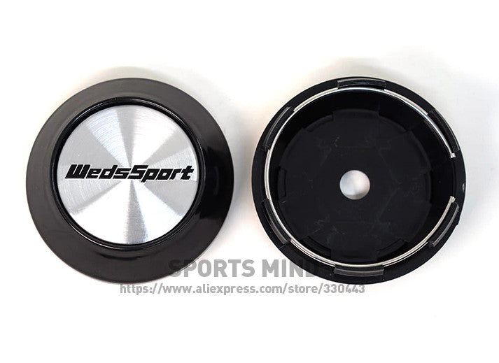 4-piece set of 68mm Weds Sport rim caps, center caps, and logos in silver TE37.
