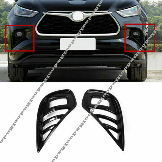 Gloss Black Front Bumper Fog Lamp Cover Trim for Toyota Highlander 2020-2023