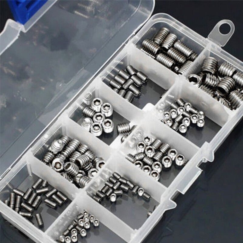 200-piece stainless steel head socket hexagonal screw kit, categorized as M3 M4 M5 M6 M8