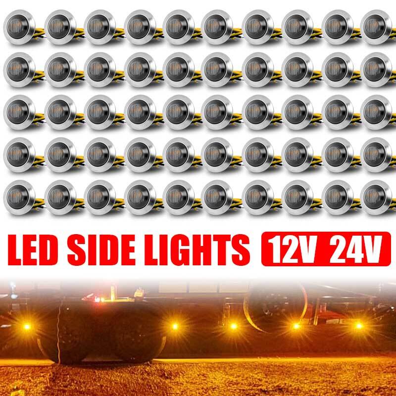 50X 3/4 Marker Lights LED Truck Trailer RV Round Side Bullet Light Amber Lamps