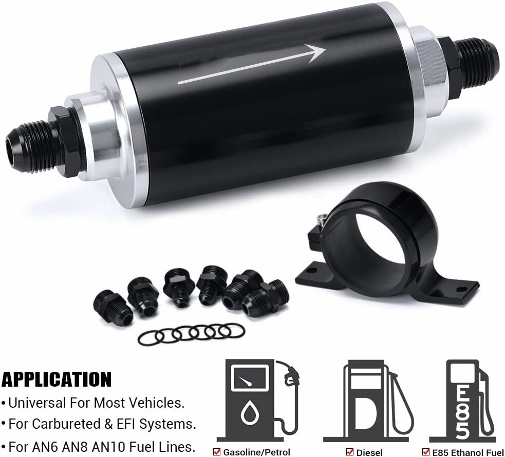 10 Micron Inline Fuel Filter w/ 6AN 8AN 10AN Adapter Fitting An6 Fuel Filter