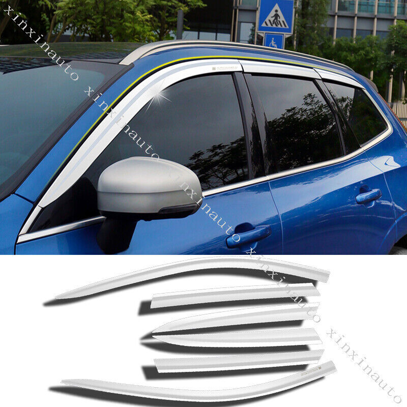 6P for Volvo XC90 2015-2021 Chrome Side Window Vent Visors Sun Rain Wind Guards