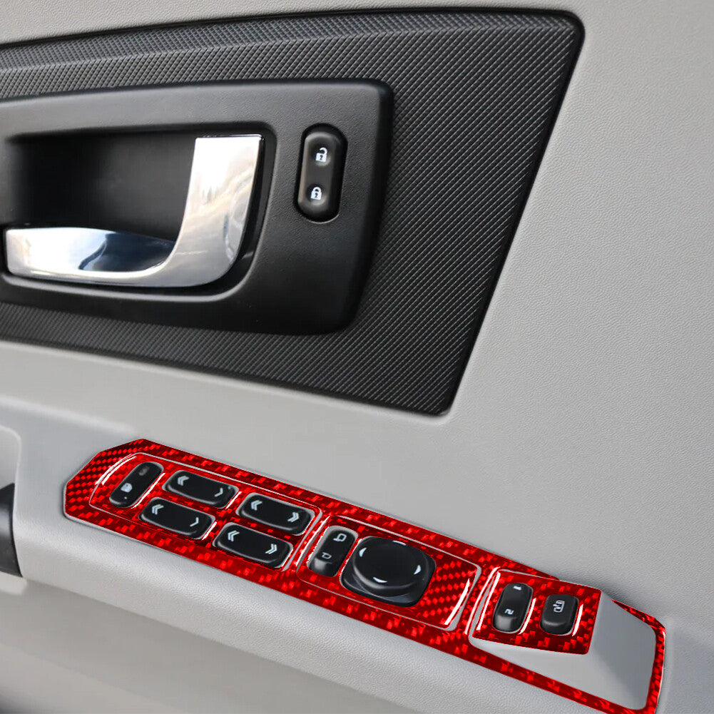 7x Red Carbon Fiber Front Window Lift Control Cover Trim for Cadillac CTS 03-07