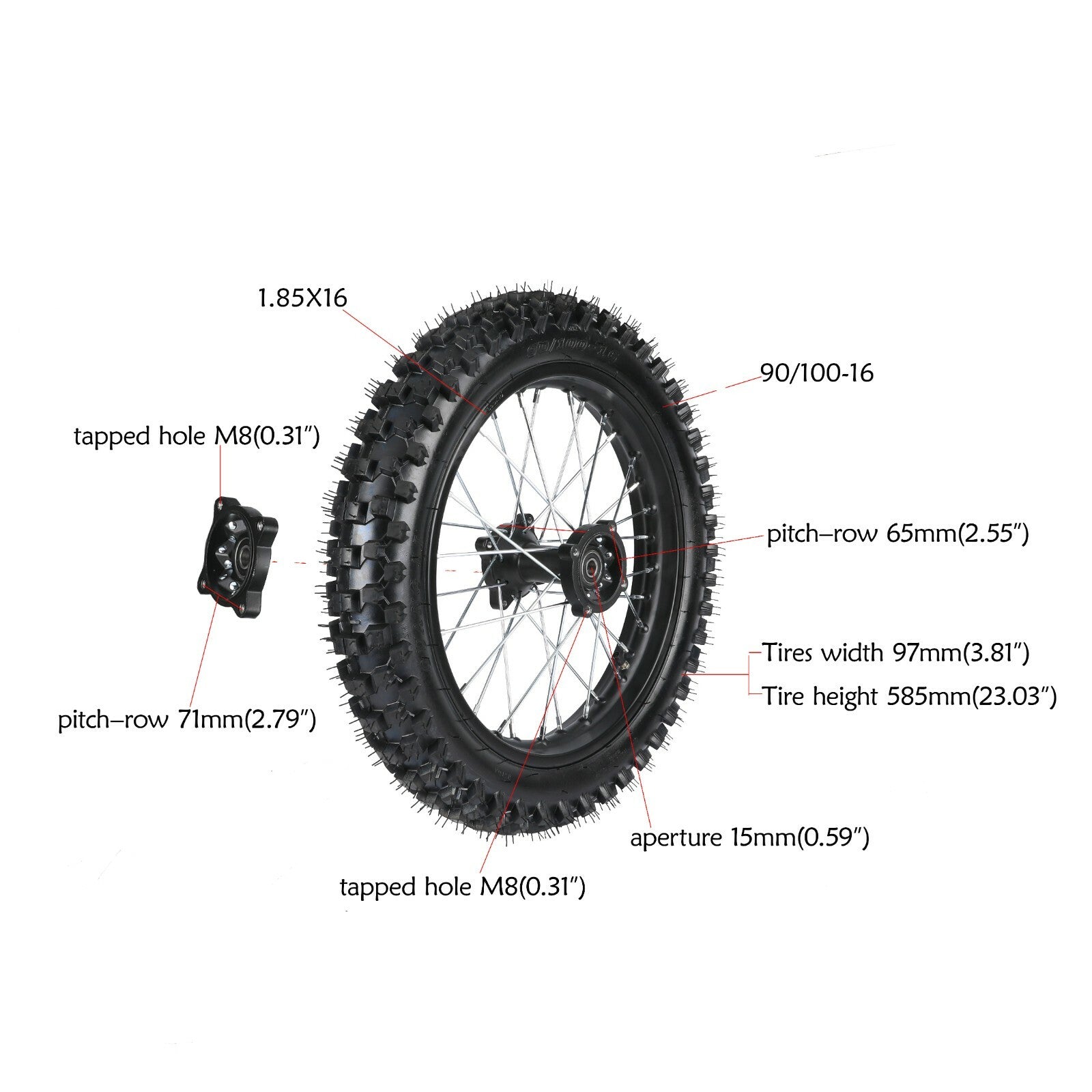 1.85x16 rear wheel, 90/100-16 tire, rim grooves, suitable for Honda Apollo 150cc 250cc off-road bicycles.