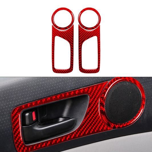 Red Front Door Handle & Horn Ring Trim Carbon Fiber for Toyota Tacoma 2012-2015