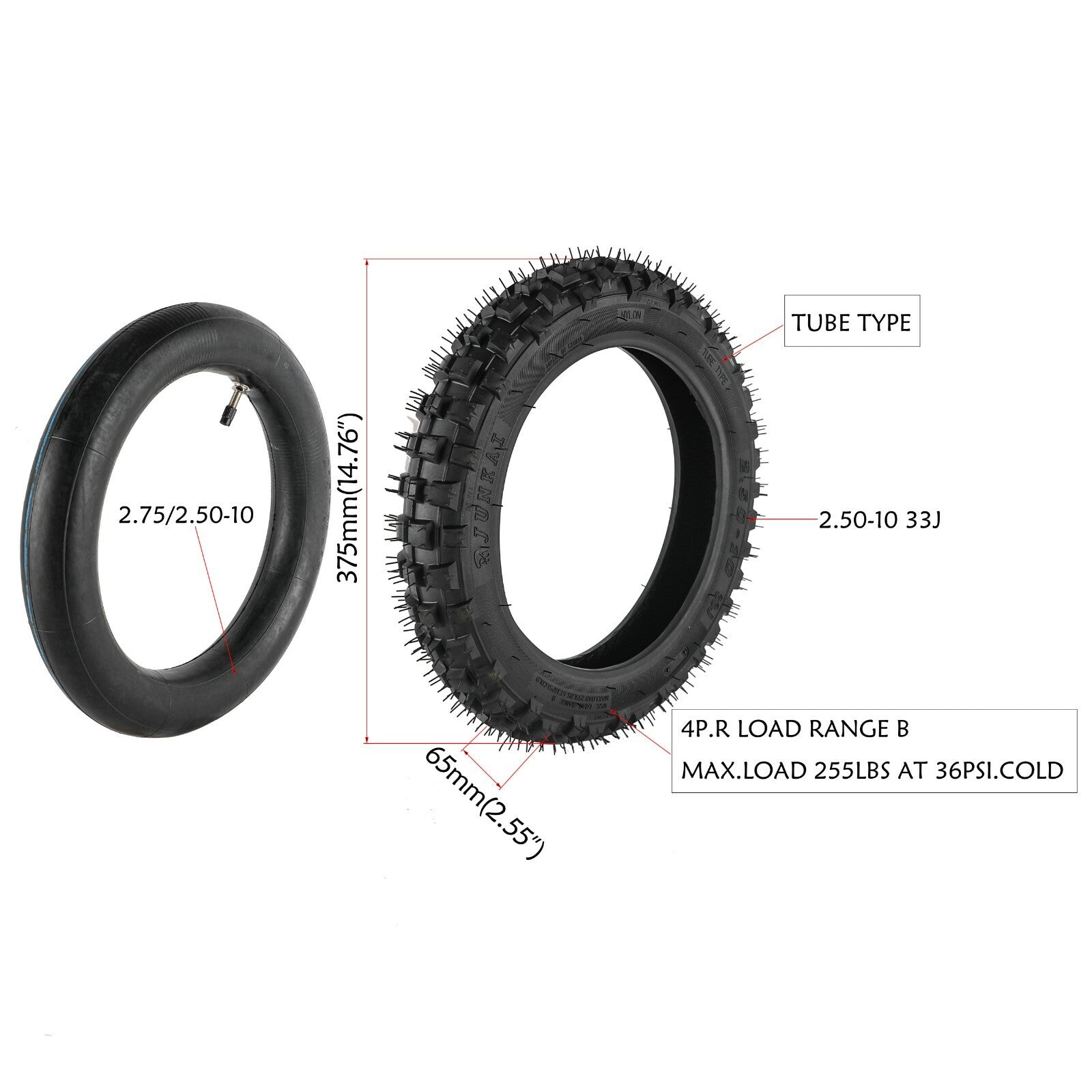 2pcs 2.50-10 inch Tyres  Tubes 2.5-10 Off Road Tyre for JR50 CRF50 PW50 TTR50