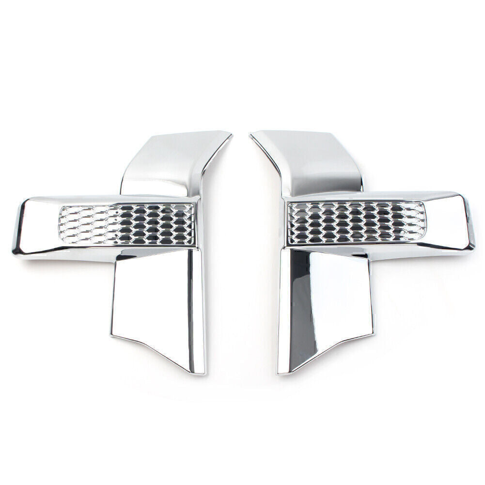 Chrome-plated protective covers for the front bumper, headlights, and grille are available for the for Ford F-150 2015, 2016, and 2017 models.
