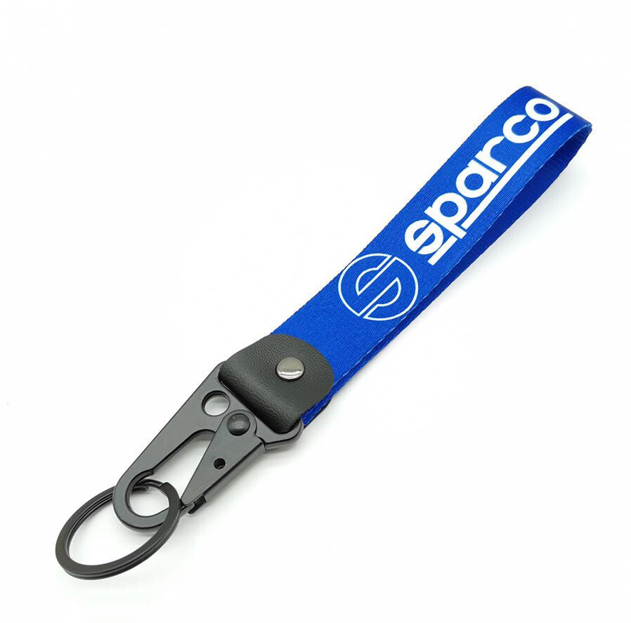 Car keychain/key ring with lanyard, car accessories, Sparco, blue, for Mitsubishi .