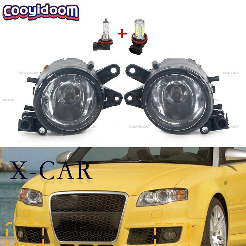 A pair of LED fog lights on the left and right front bumpers are suitable for Audi A4, B6, and X-CAR models from 2001 to 2005.