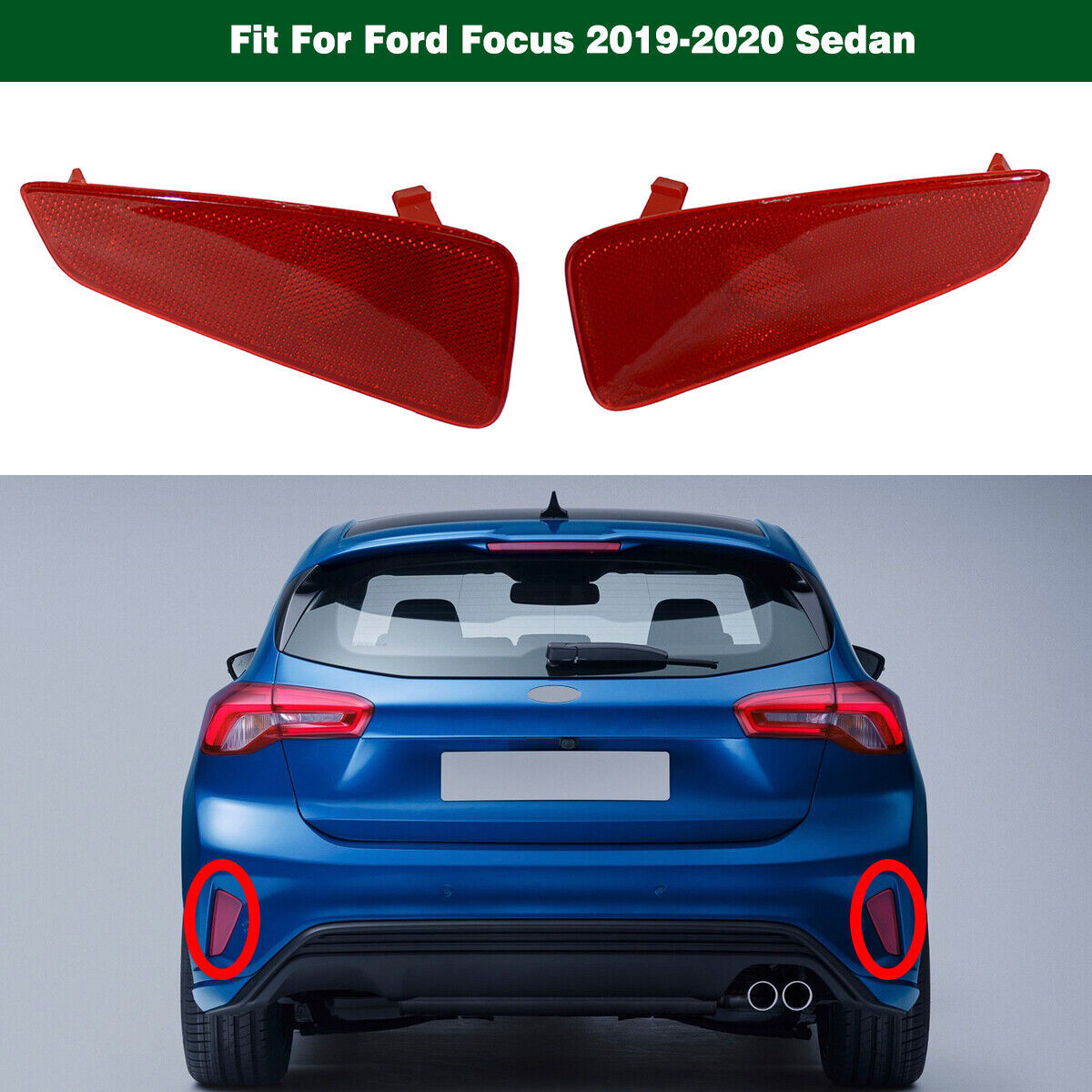 Bumper Reflector Light Rear Left Right 2PCS Fit for Ford Focus 2019-2020 Sedan