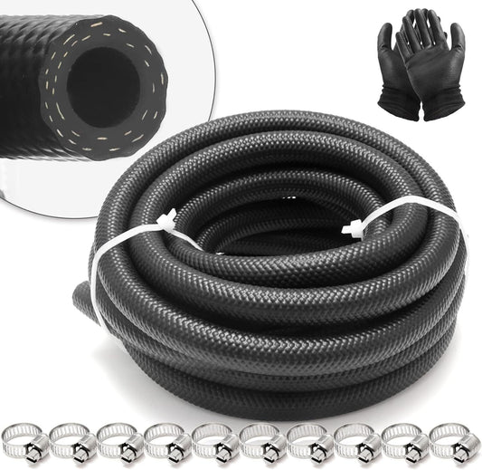 3/8 inch (10 mm) ID fuel line hose, 7-foot NBR rubber push-lock hose, high pressure