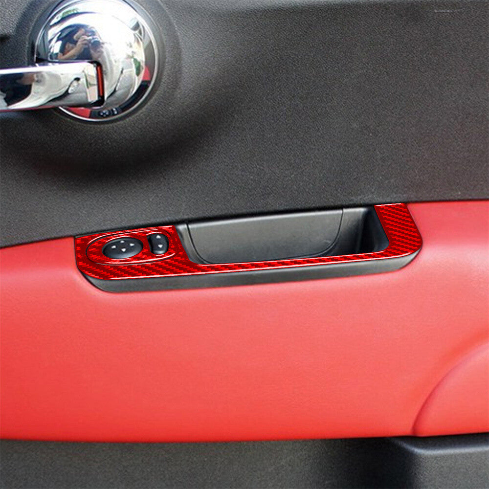 RHD Interior Door Armrest Panel Trim Cover for Fiat 500 2012-15 Red Carbon Fiber