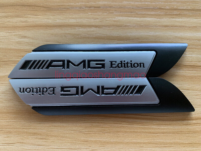 2x Silver/Black AMG EDITION Fender Emblem Badge Decal Sticker for Mercedes