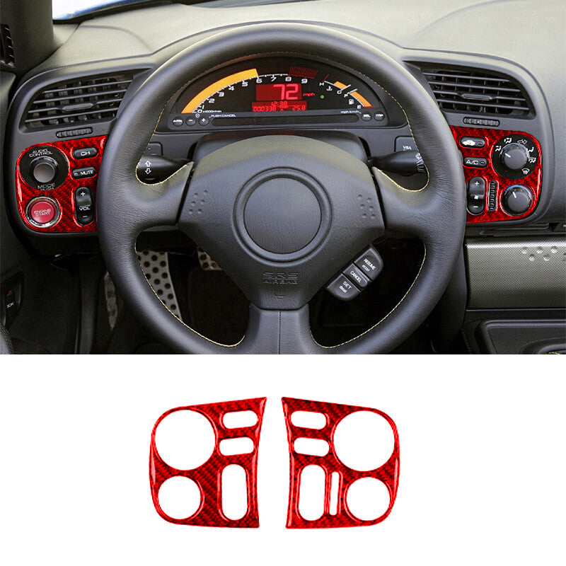 2Pcs Red Carbon Fiber Climate Radio Control Cover Trim for Honda S2000 2004-2009