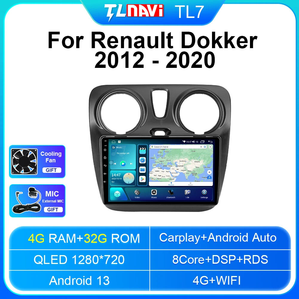 for Renault Lodgy for Dacia Dokker 2012-2020 CarPlay Car Radio GPS Player Screen