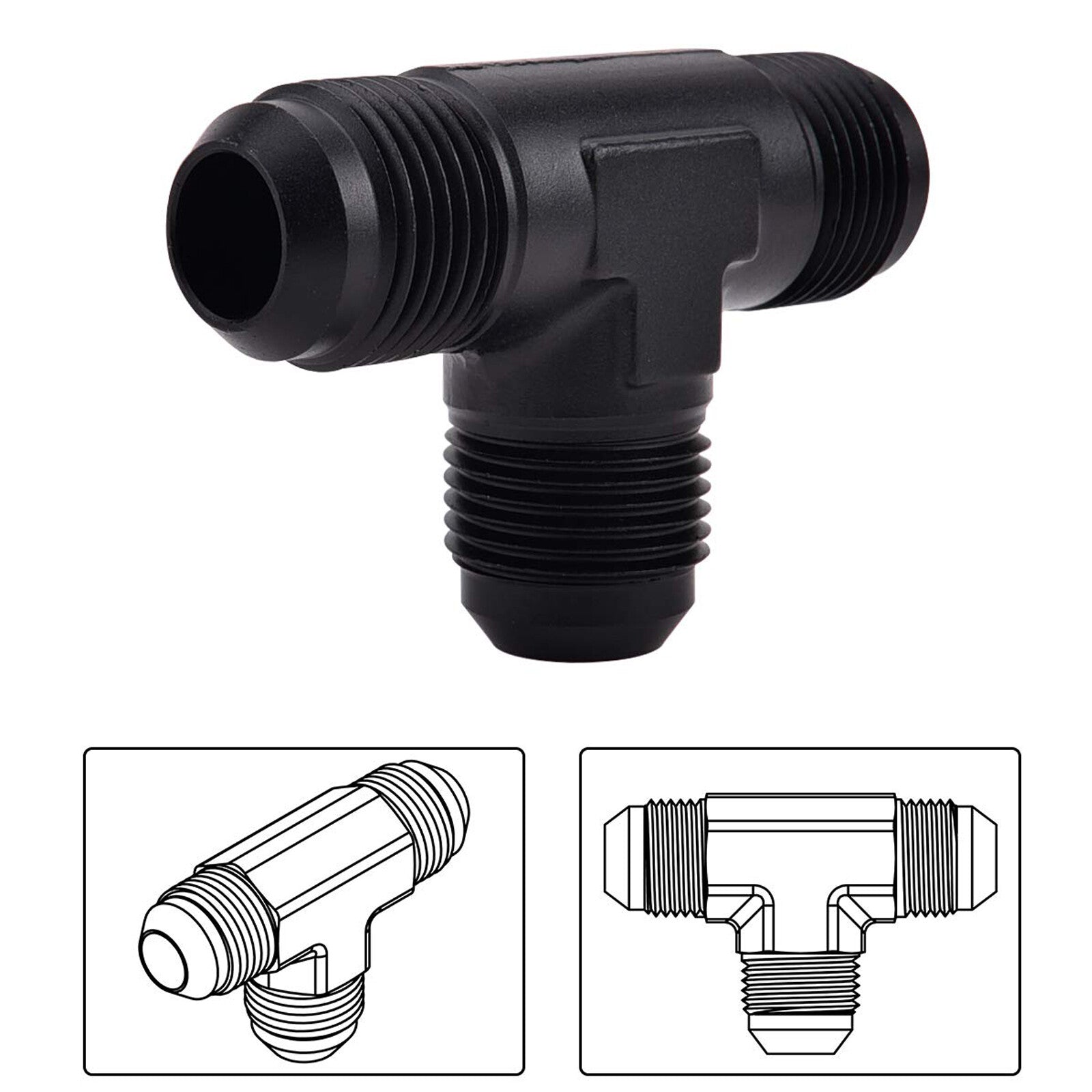 3-Way Tee T-Piece Fitting Adapter AN12 12-AN Male to 2X AN12 12-AN Male BLACK