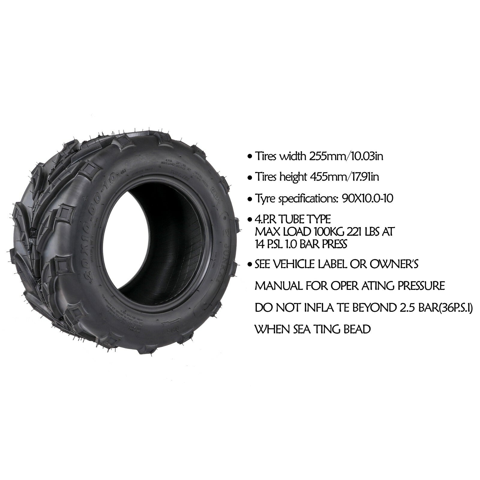4PC 20X10.00-10 20x10-10 ATV Tyre Tubeless 20x10x10 Tyre Go kart Buggy for Golf Cart