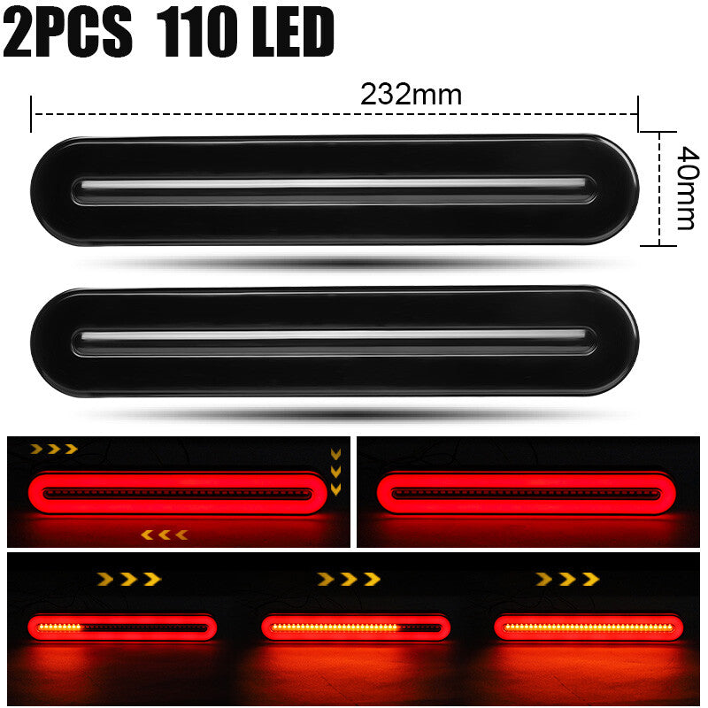 2X 9 LED Brake Flowing Turn Signal Tail Lights Stop DRL Red/Amber Truck Trailer