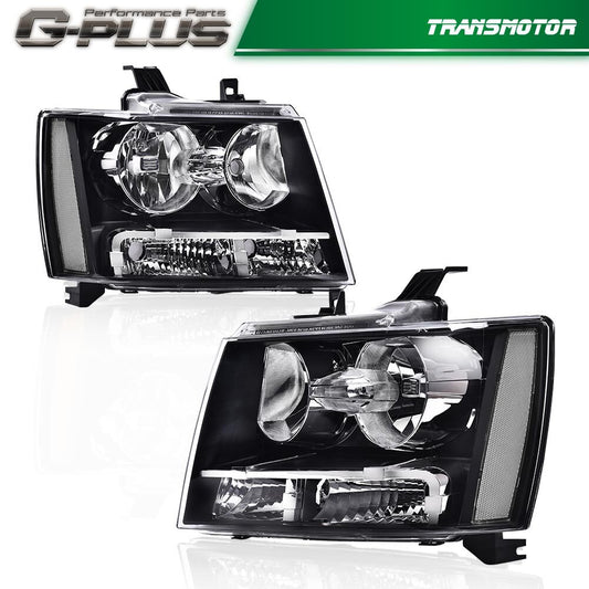 Suitable for 2007-2014 for Chevrolet Avalanche Tahoe Suburban with transparent black corner headlights.
