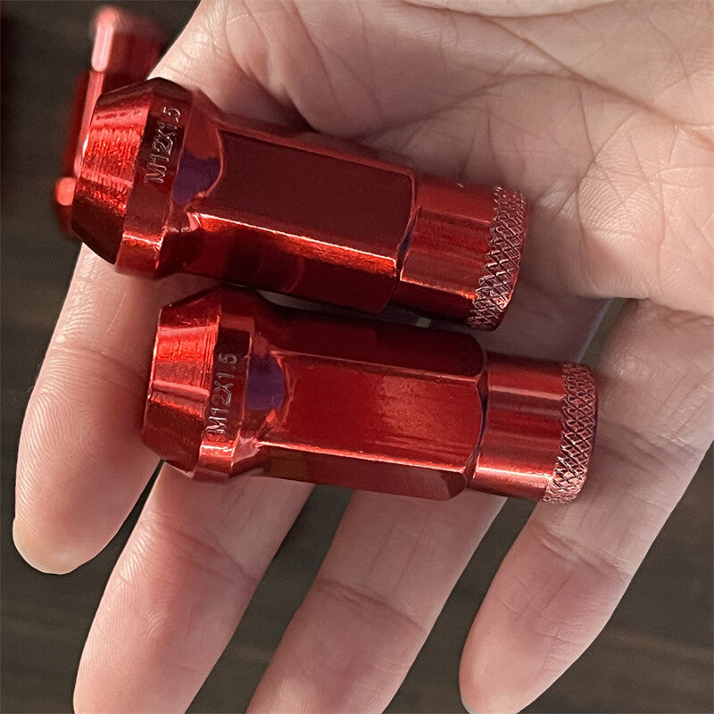 20pcs M12x1.5 Lug Nuts 48mm Steel Open End Wheel Nuts Bolts w/ Socket Key Red