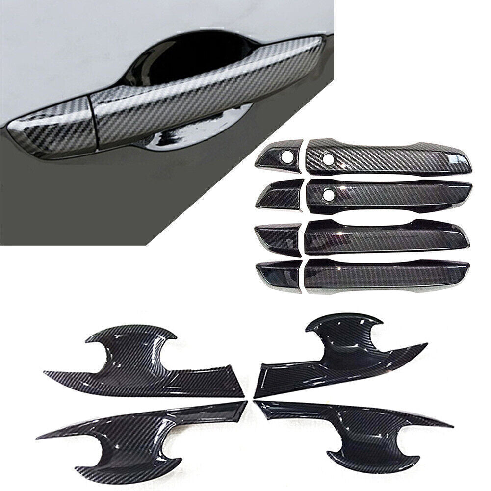 Carbon Fiber Style Door Handle Bowl Cover Kit Keyless for Honda for Civic 2016-2019