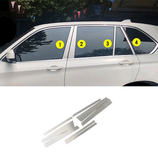 for BMW X5 F15 2014-2018 Silver Steel Window BC Pillar Post Strip Cover Trim 8P