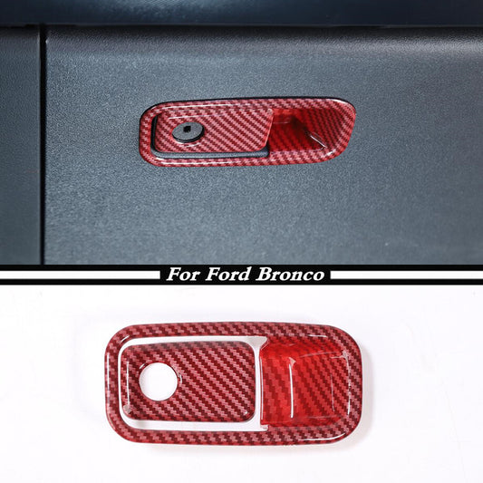 Accessories for Ford for Mustang 21-23: Red Carbon 2P Passenger for Seat Storage Box Handle Trim