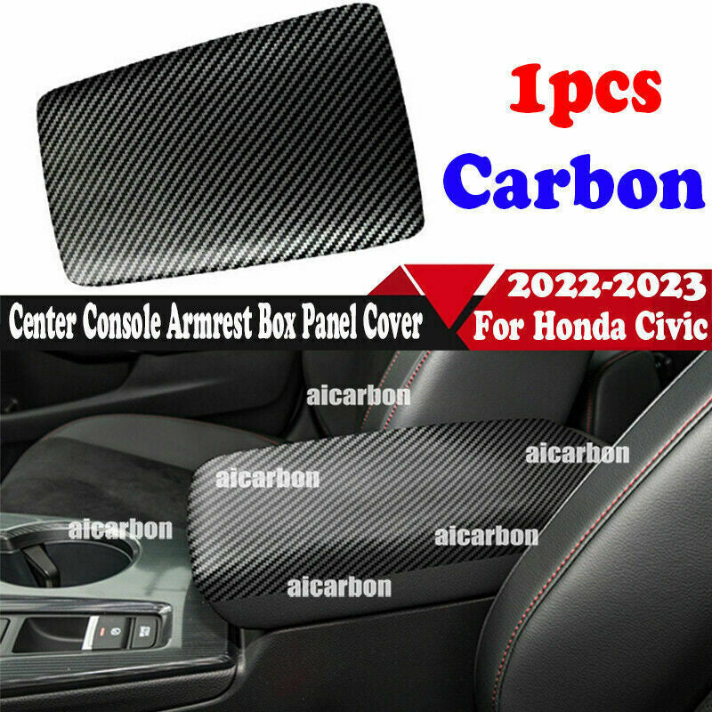 Carbon Center Console Armrest Box Panel Trim Cover ABS for Honda for Civic 2022-2023