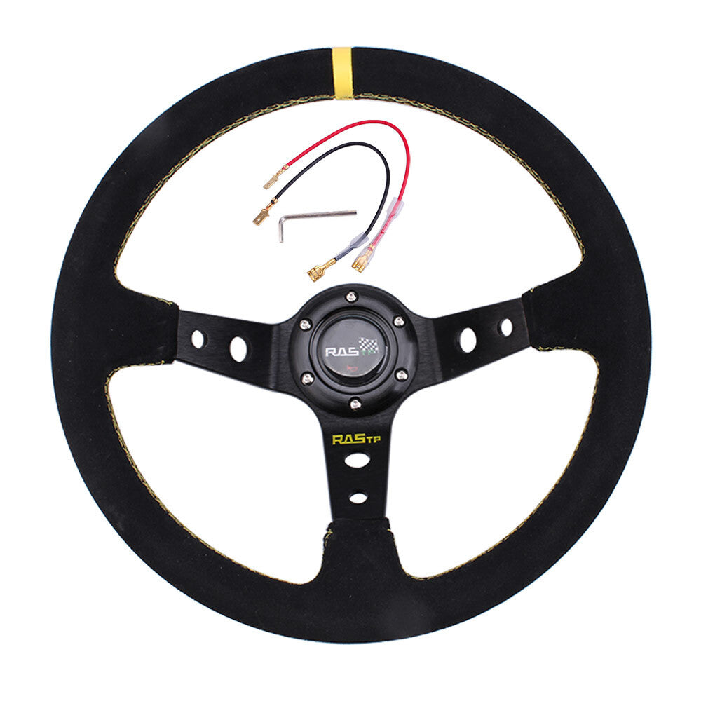 14inch 345mm Deep Dish 93mm Drifting Racing Steering Wheel Suede Leather Yellow