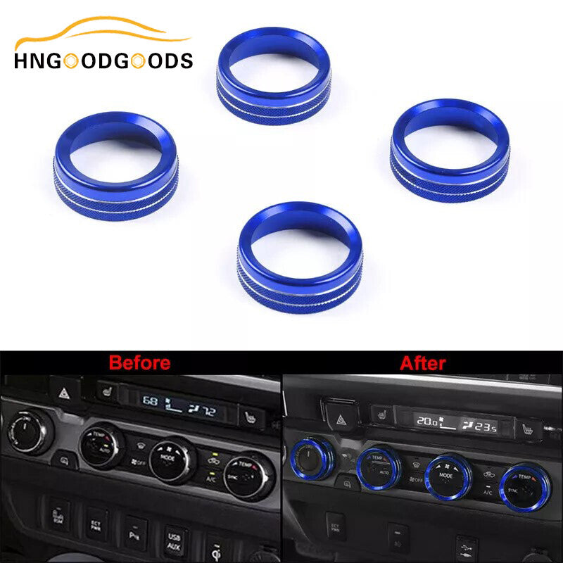 Blue air conditioning AC switch, audio CD button, knob cover trim for Toyota Tacoma